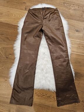 Vintage Brown Faux Leather Look Flared Leggings *broken Zipper*